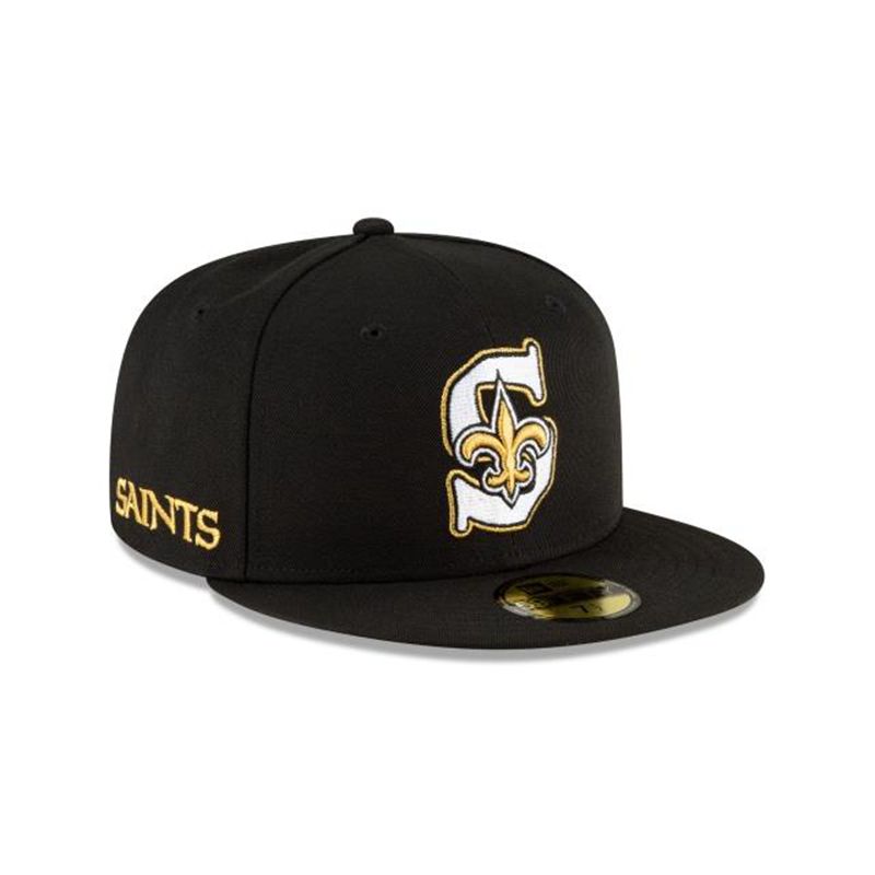 NFL New Orleans Saints Logo Mix 59Fifty Fitted (DGM7985) - Black New Era Caps